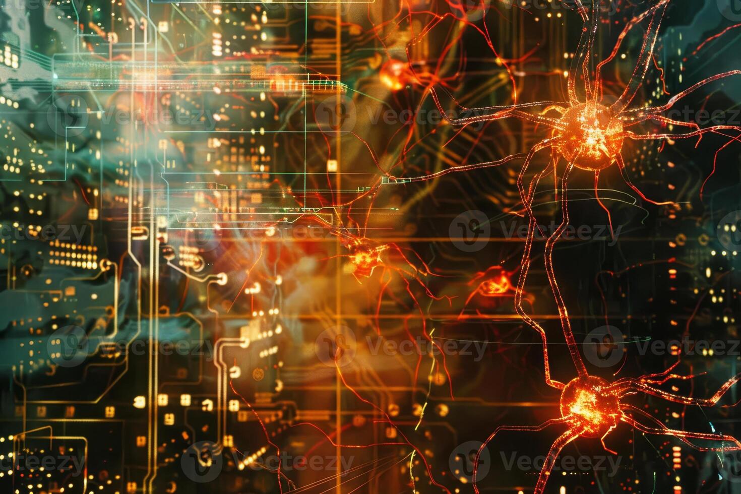 A computer screen with a bunch of red and orange lines and shapes photo
