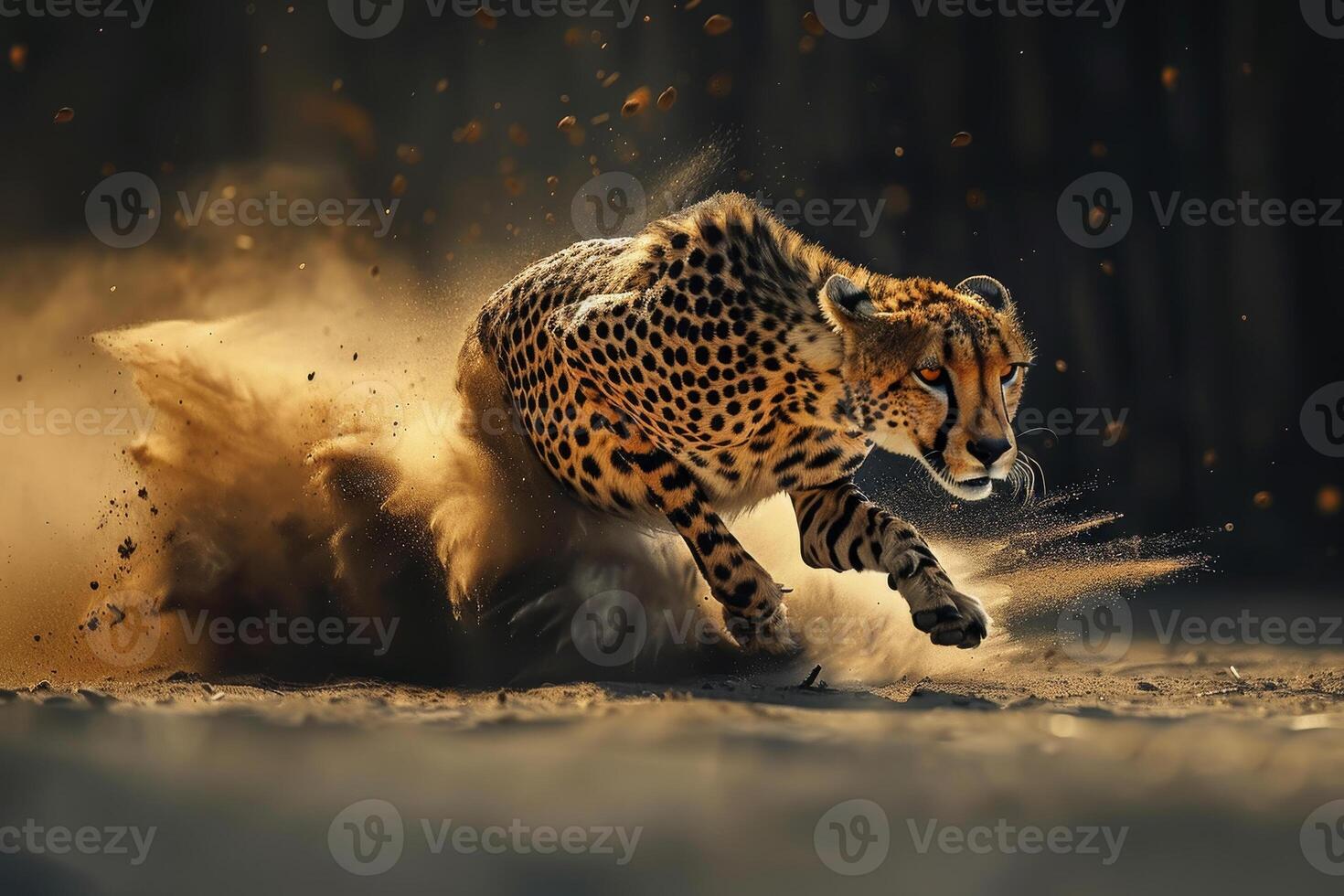 Cheetah running in the sand photo
