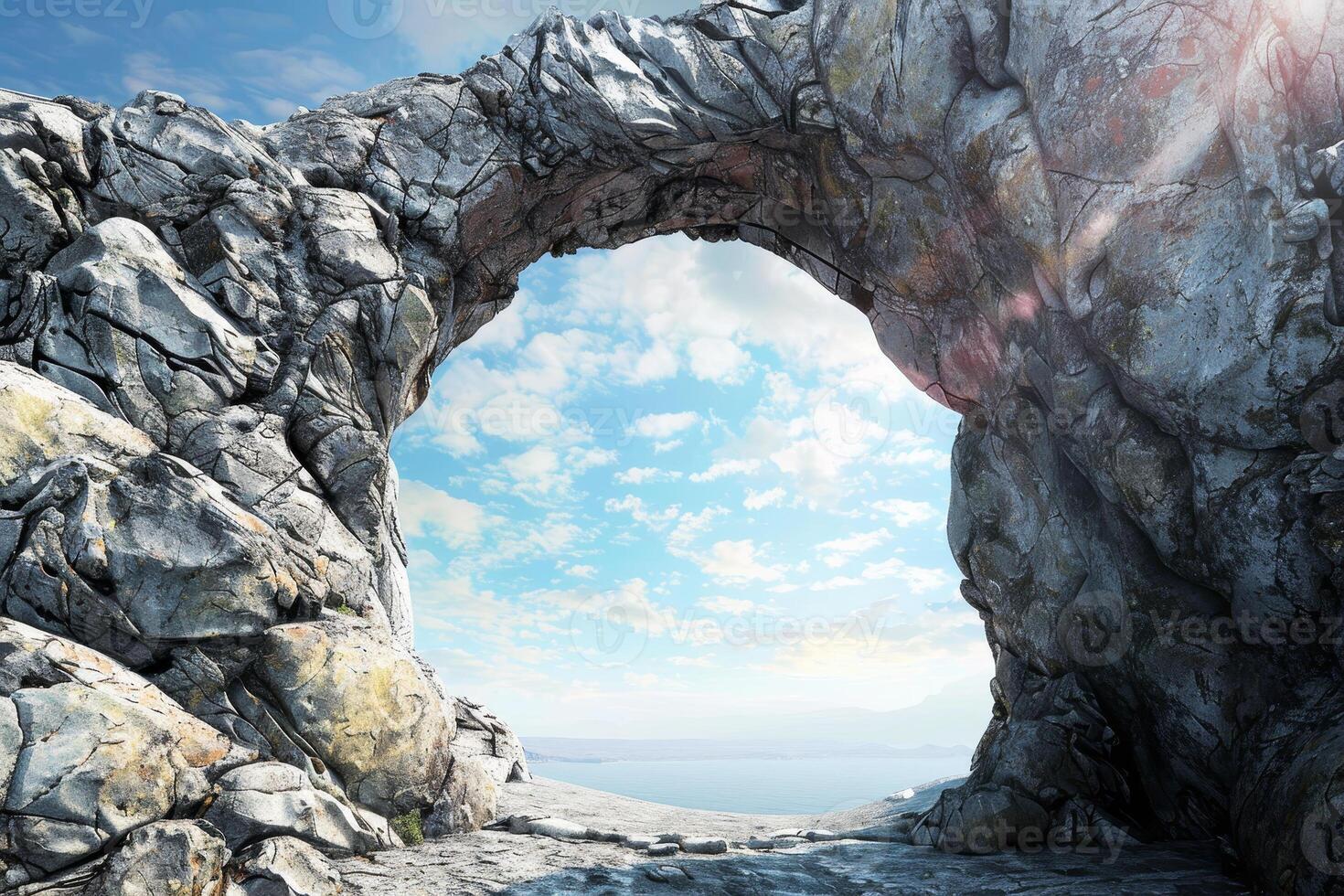 A large arch in the middle of a rocky cliff photo