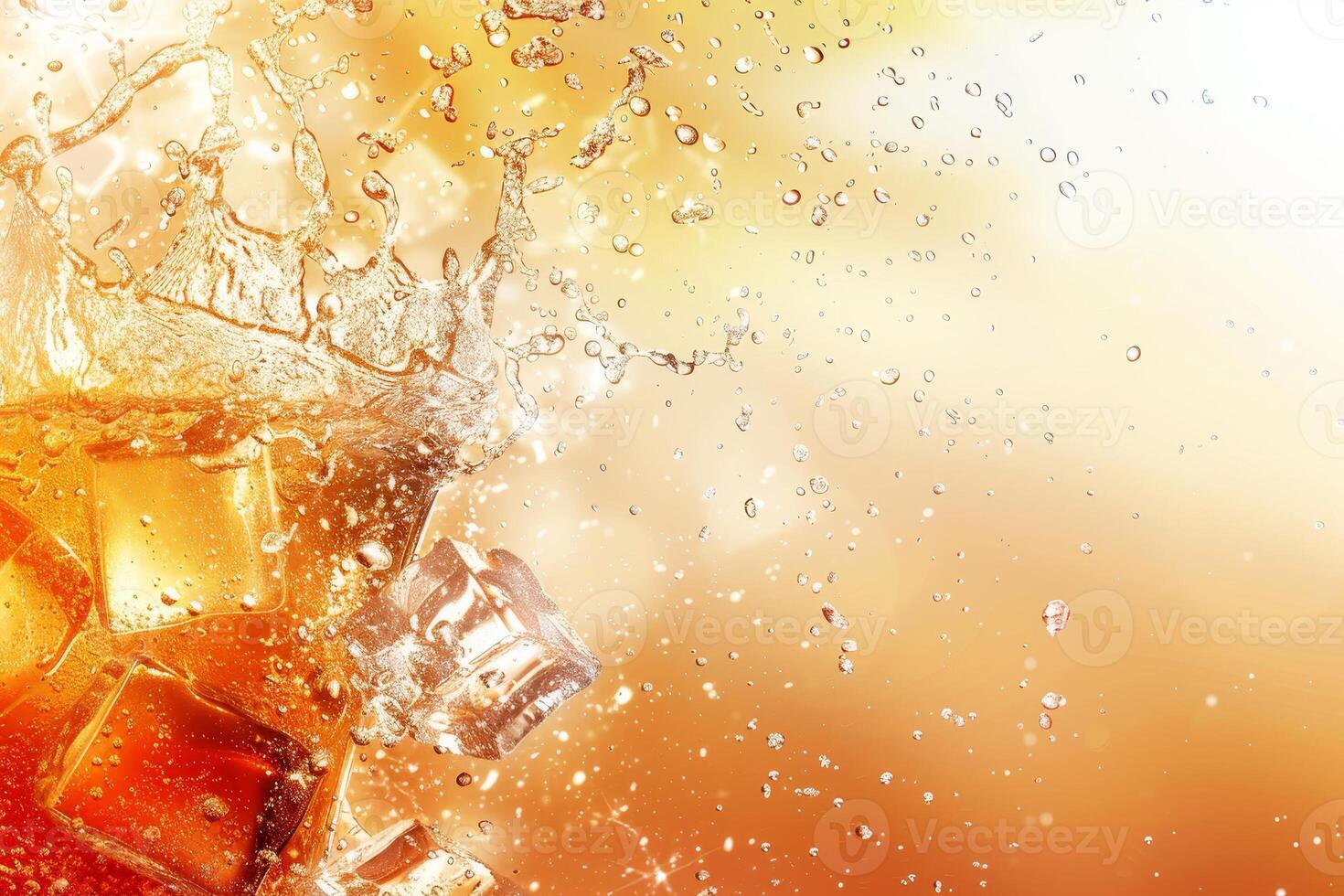 A close up of a glass of orange juice with ice cubes photo
