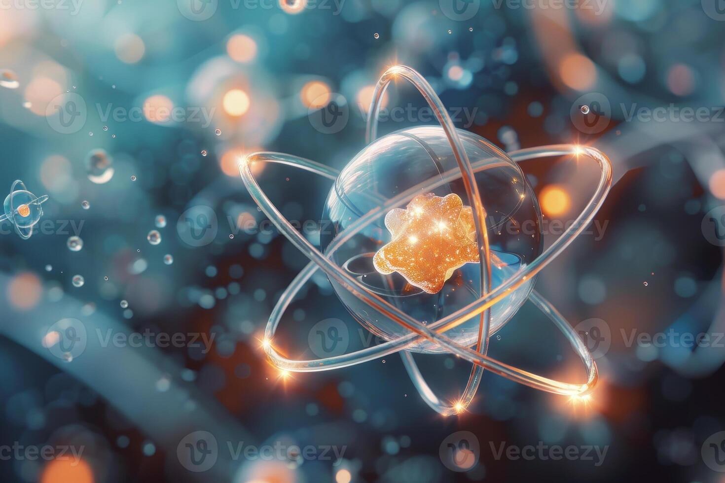 An image of an atom with a glowing light photo
