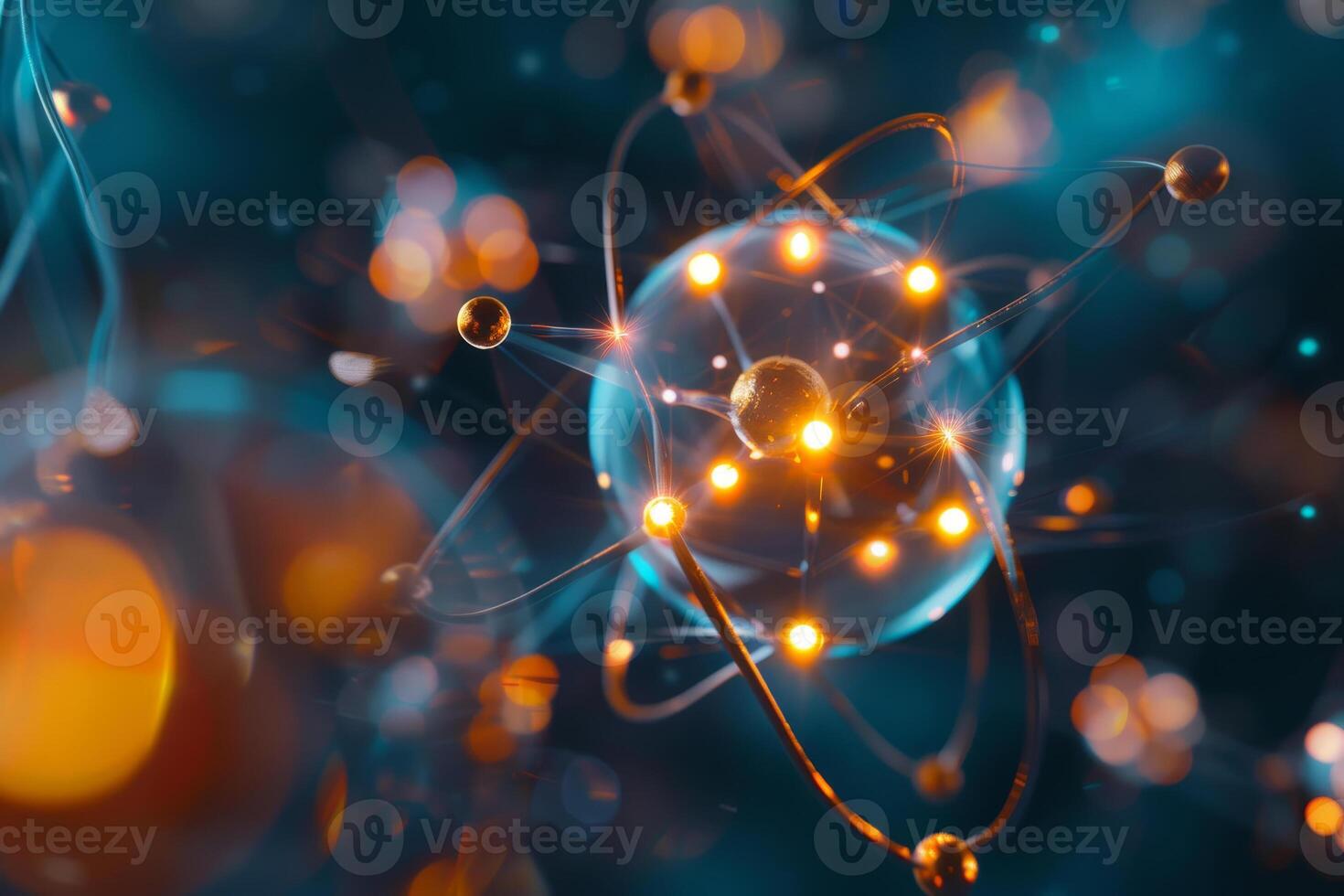 An abstract image of a molecule with glowing lights photo