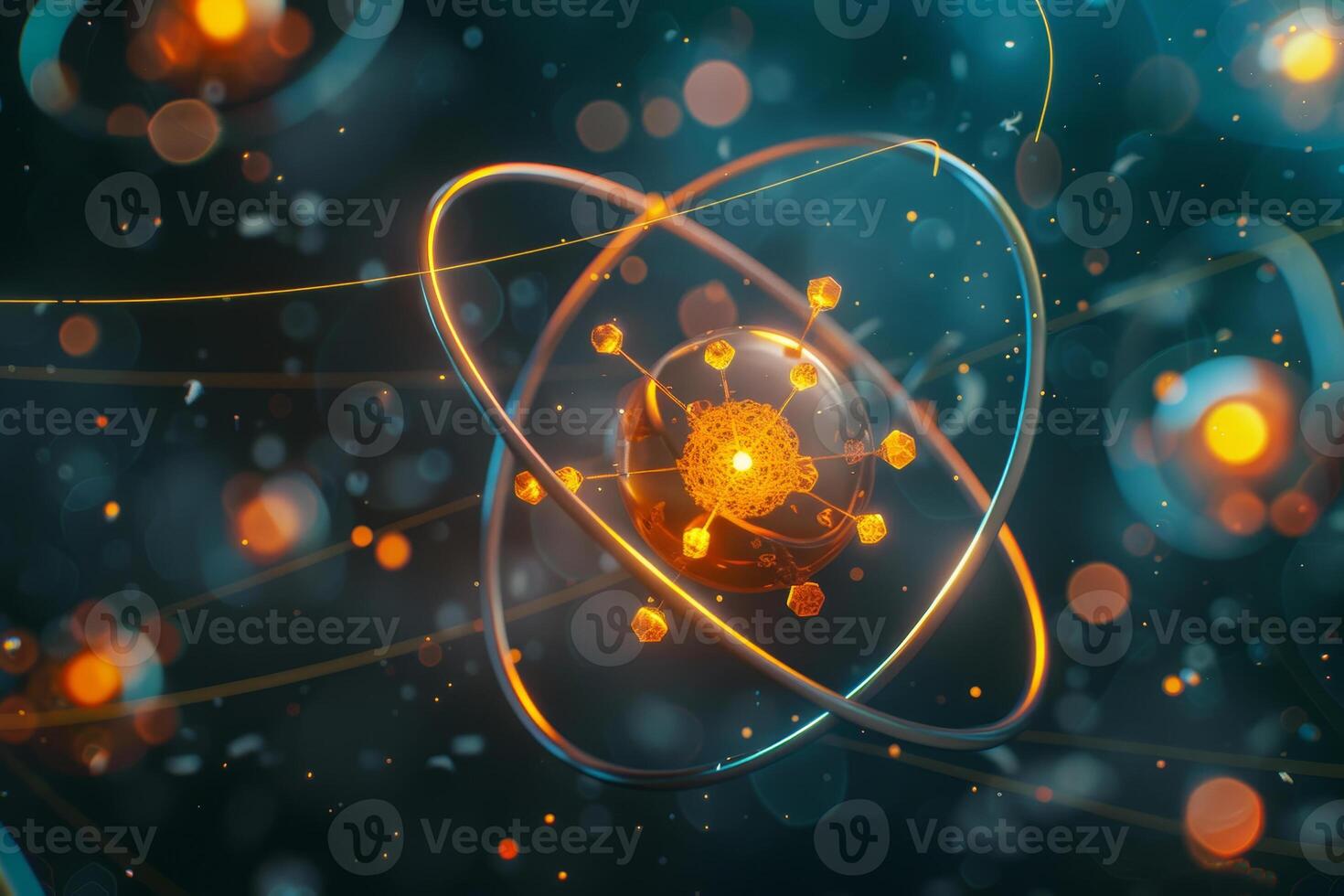 A glowing sphere with a virus in the center photo