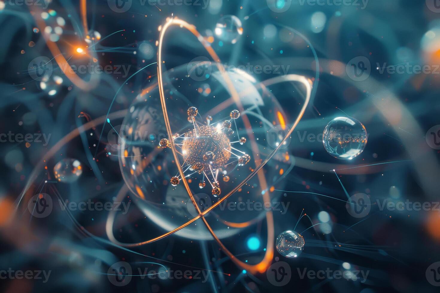 A colorful, abstract image of a virus surrounded by a sphere of light photo