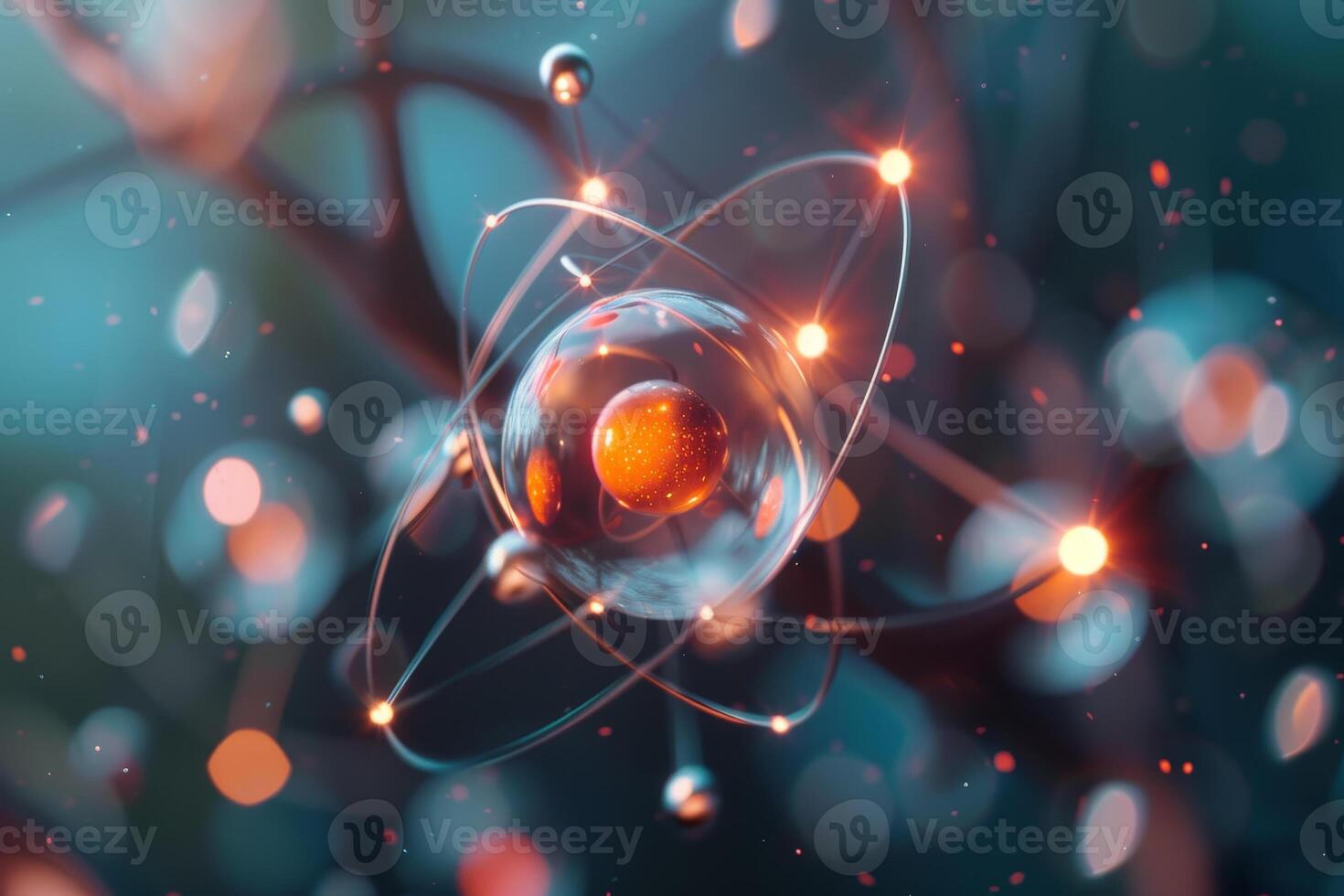A close up of a cell with a glowing nucleus photo