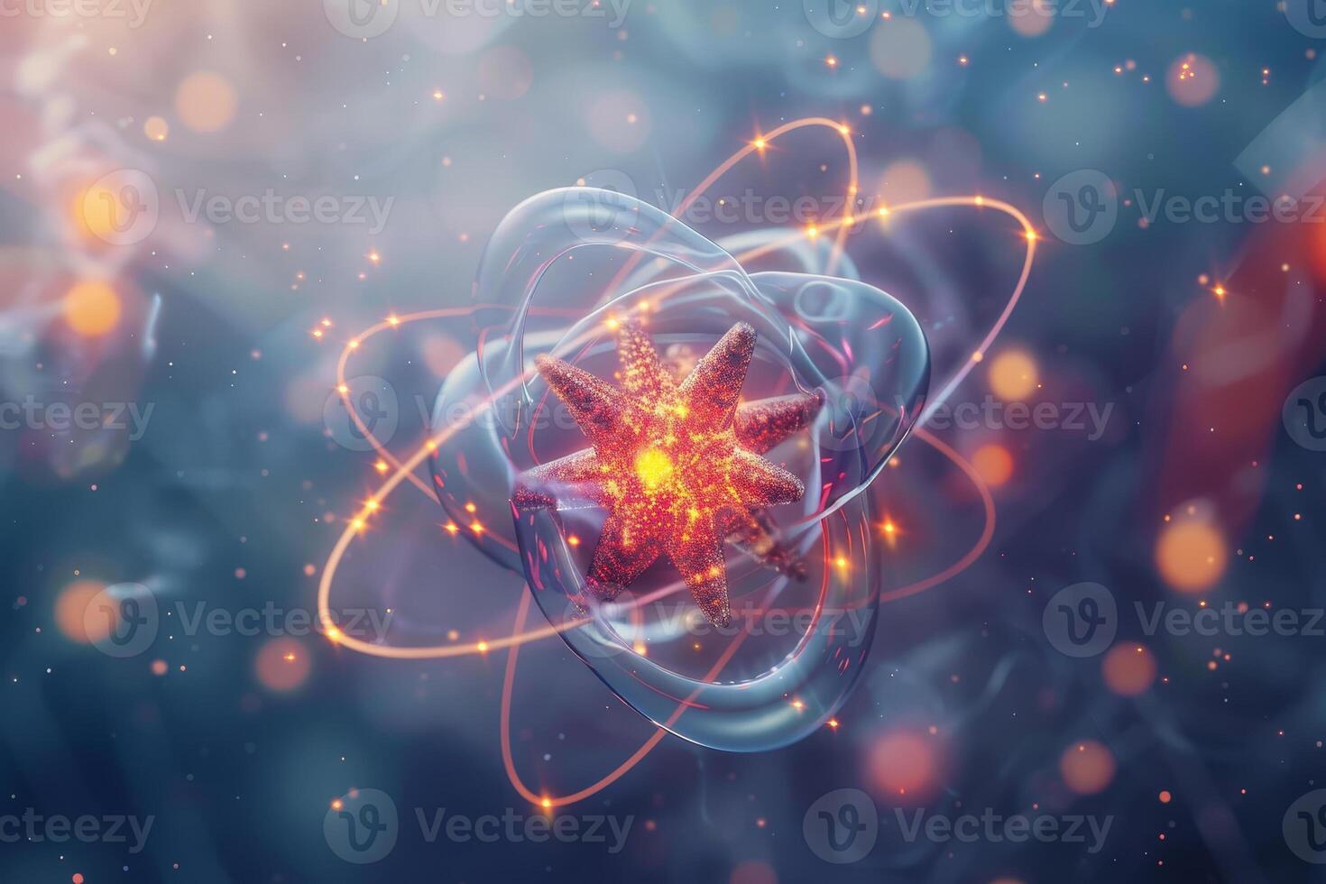A glowing, colorful, and abstract image of a star with a red center photo