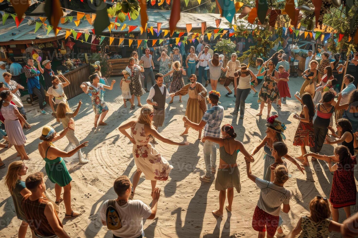 A group of people are dancing in a circle photo