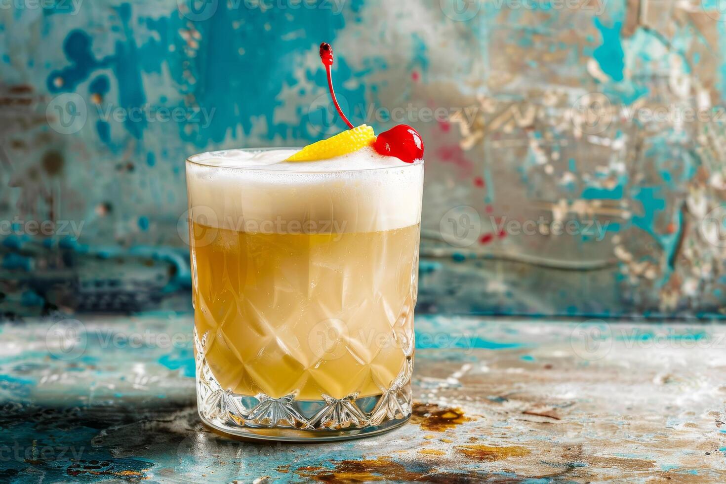 A glass of drink with a cherry on top photo