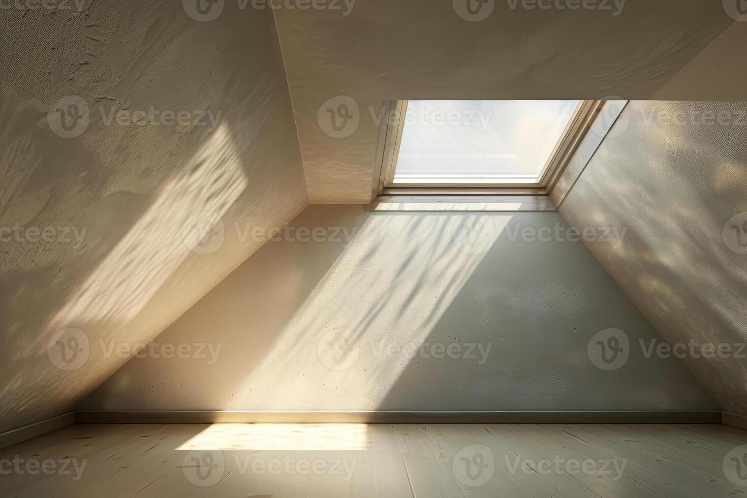 A room with a large window and a skylight photo