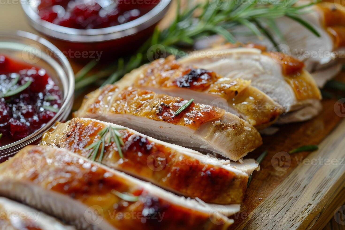 A close up of a turkey with cranberry sauce and rosemary photo