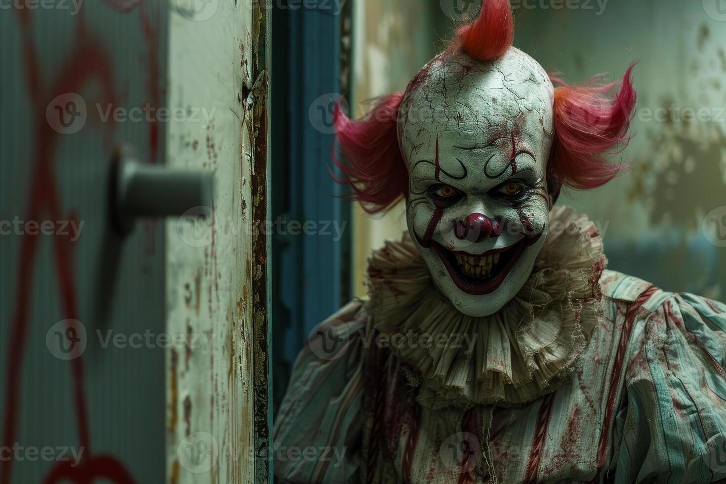 A clown with red hair and a red nose photo