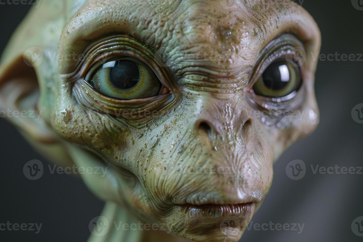 An alien head with big eyes and a big nose photo