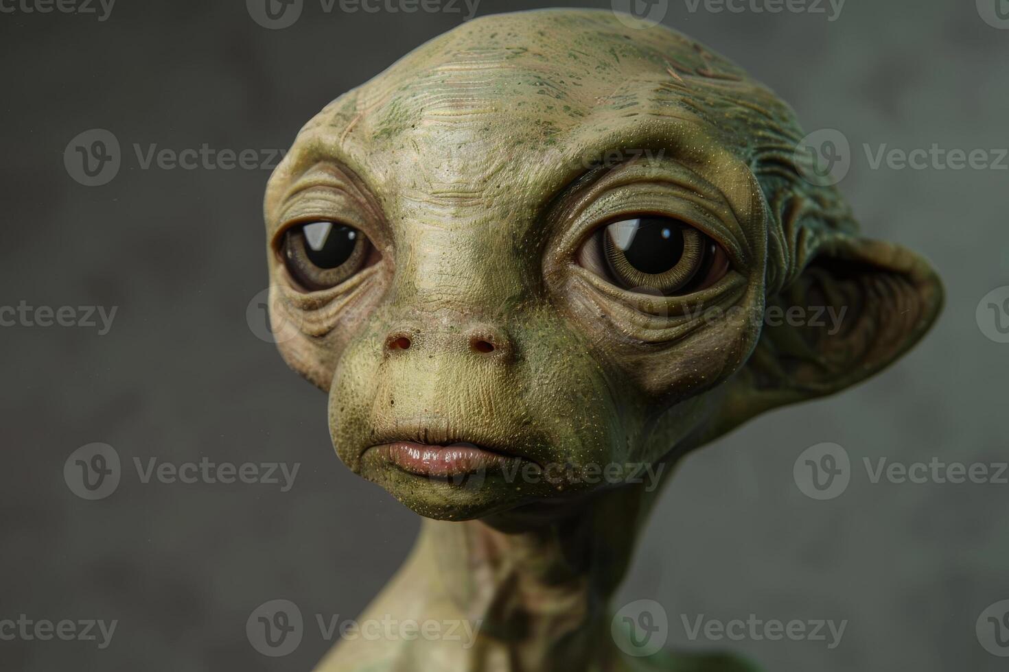 An alien head with a big face and eyes photo