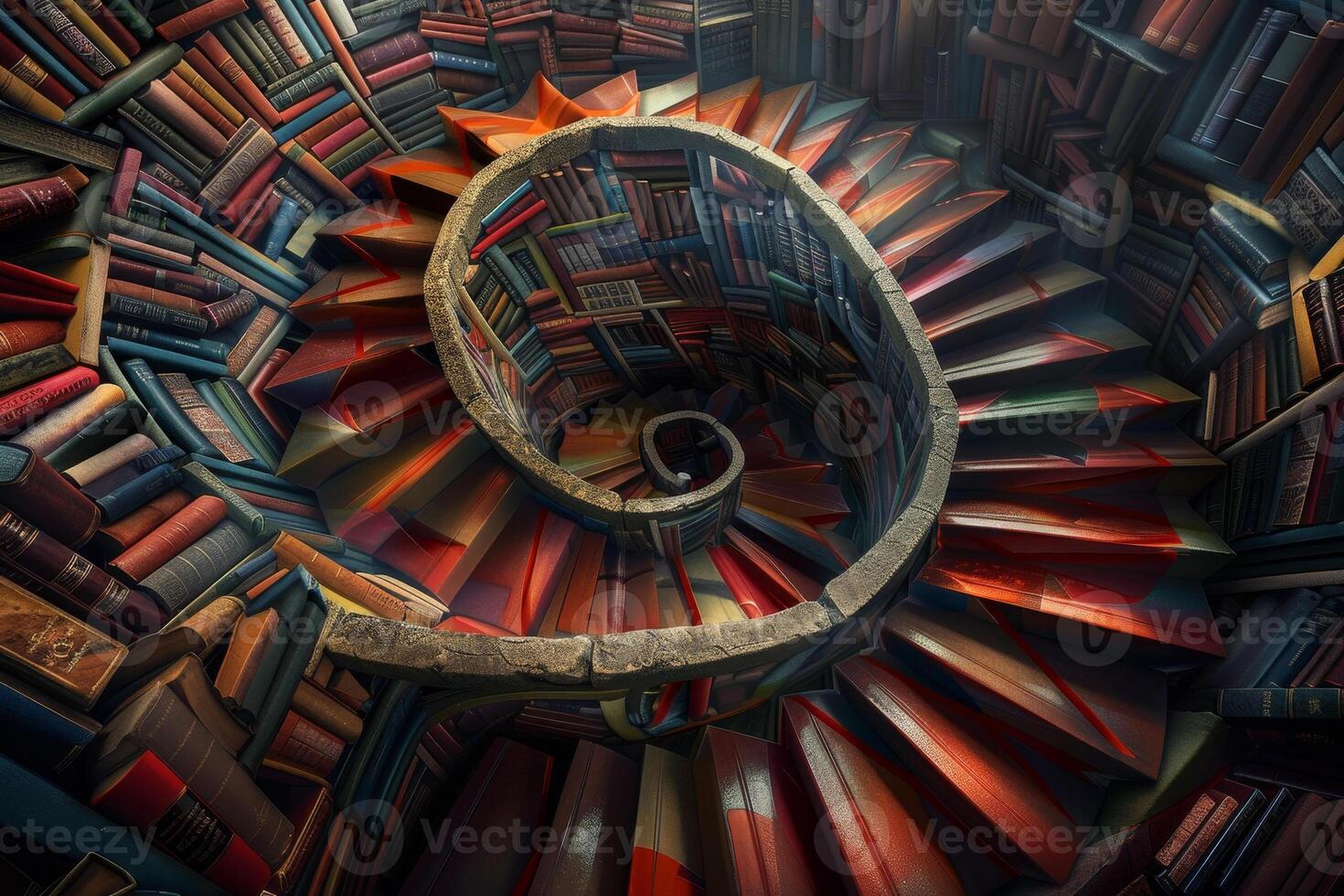 A spiral staircase made of books photo