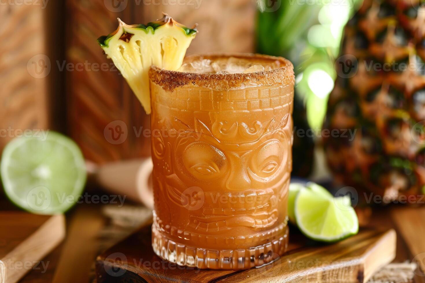 A tiki drink with a pineapple garnish on top photo