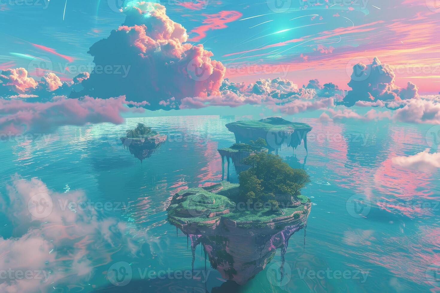 An island with clouds and trees floating in the sky photo