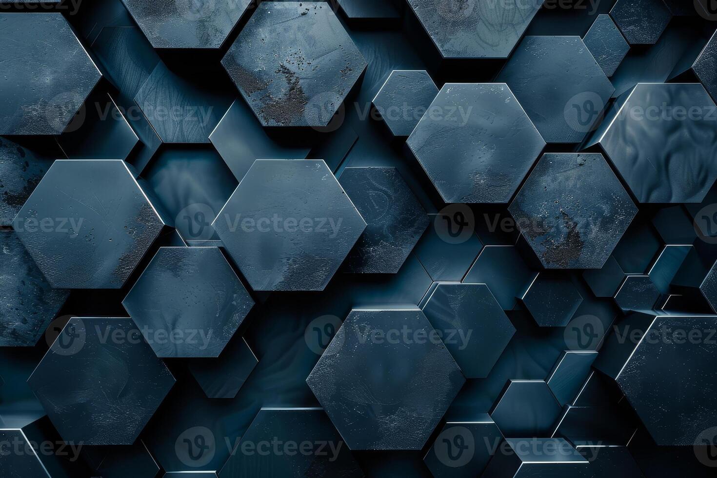 A dark blue background with hexagonal shapes photo