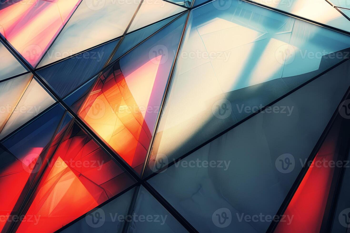 A building with a red and blue glass facade photo