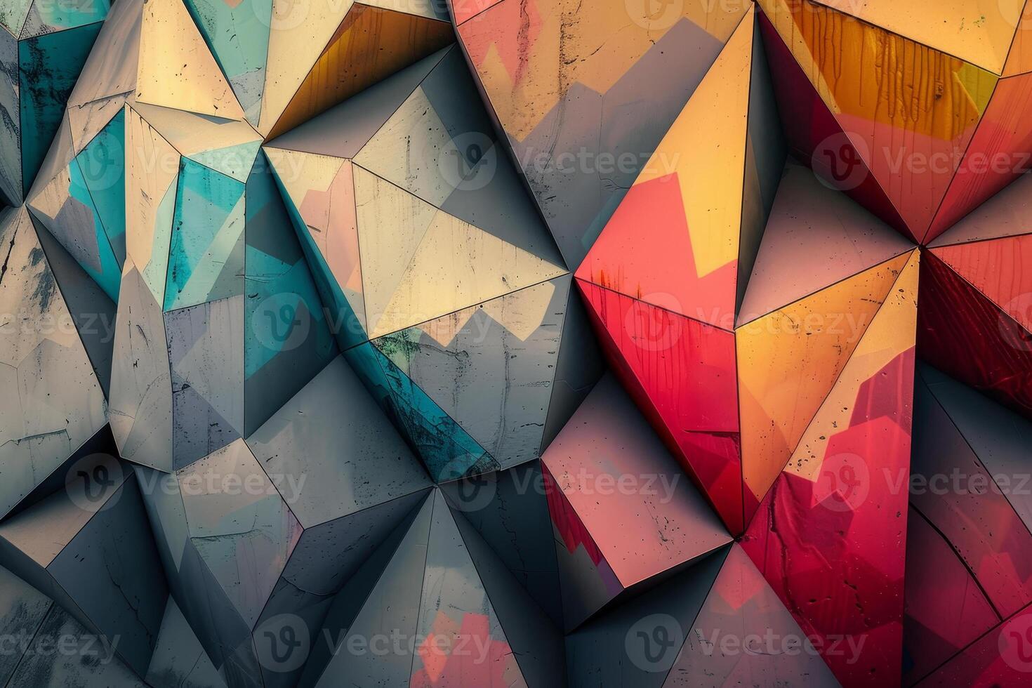 Colorful geometric wall with many different colors photo