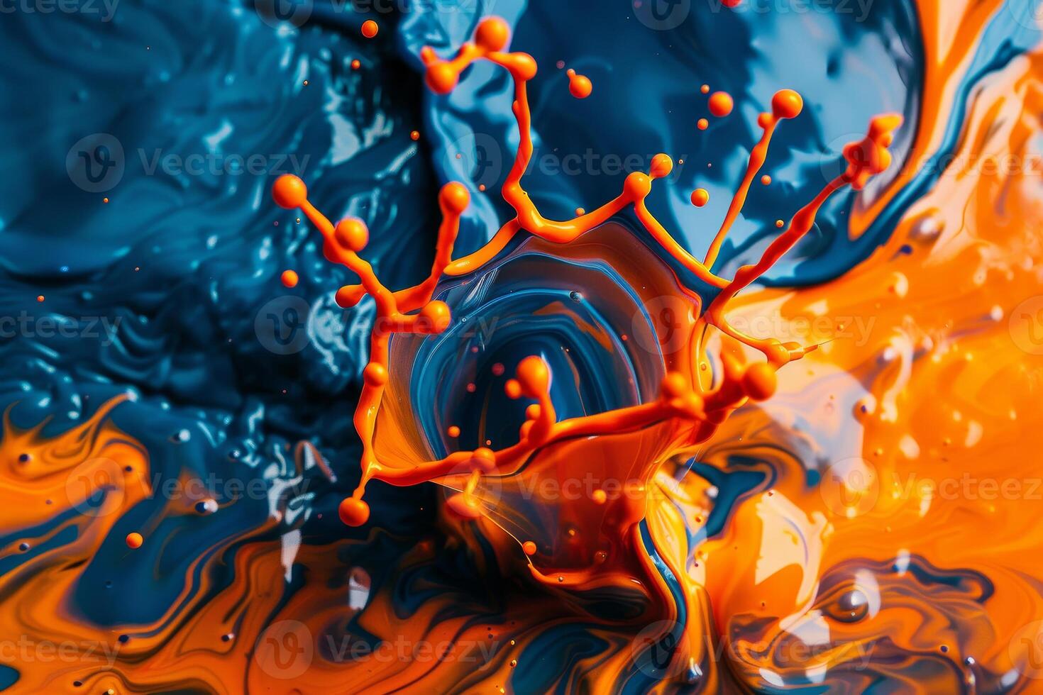 A close up of a blue and orange liquid photo
