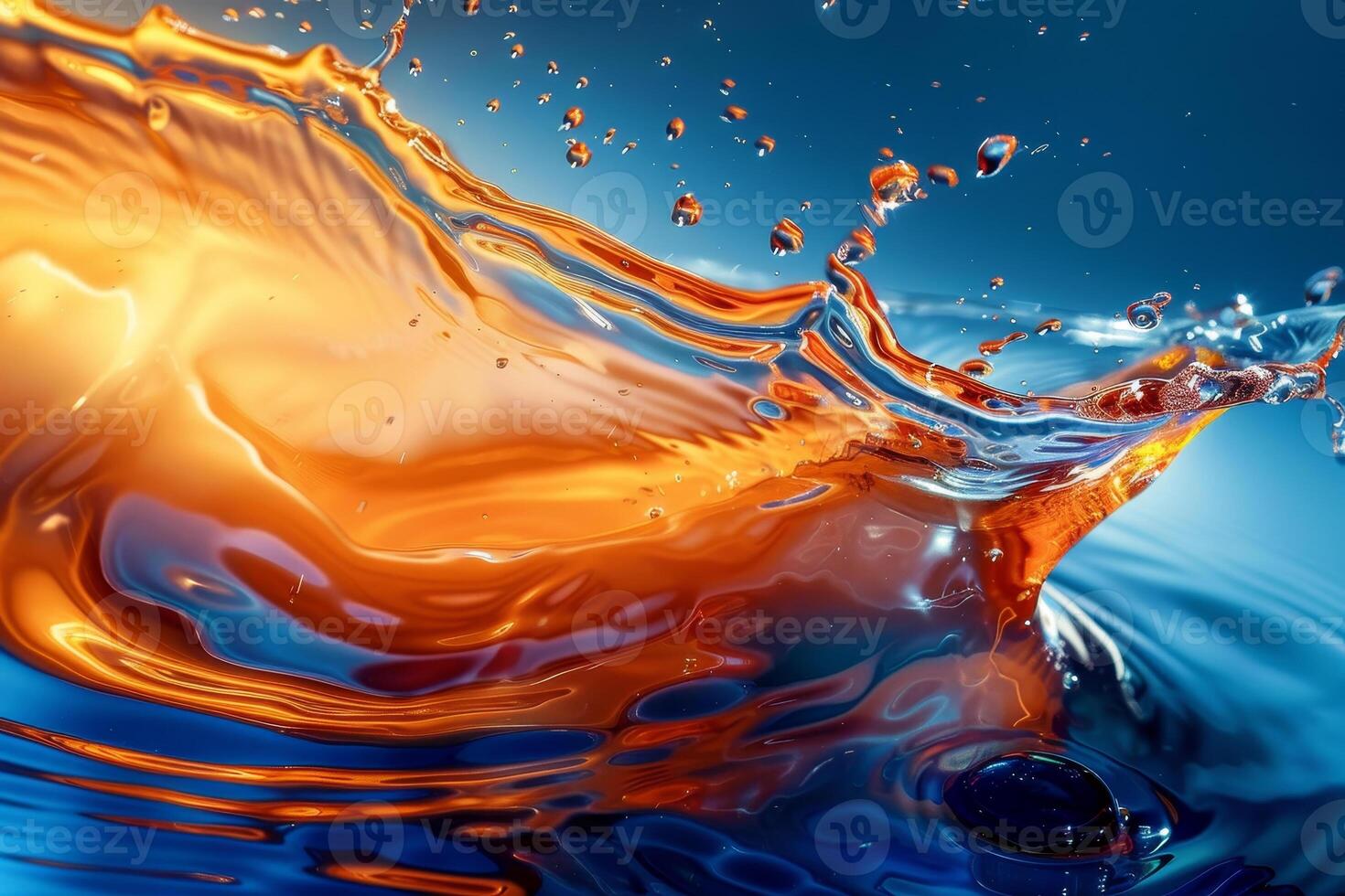 A close up of a blue and orange liquid photo