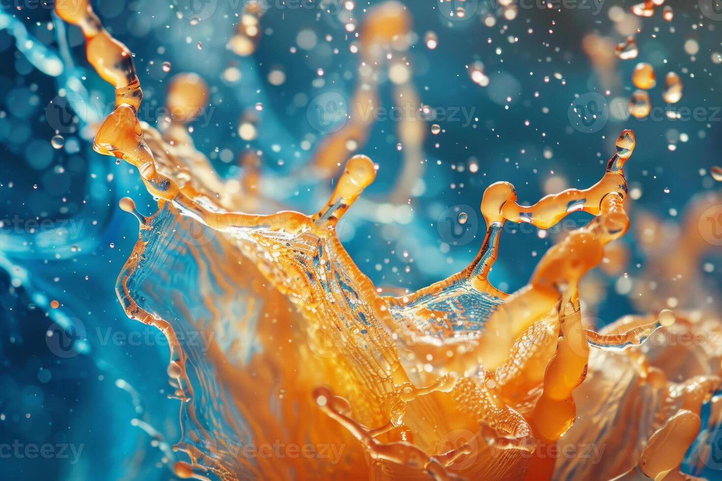 Orange and blue liquid splashing into the air photo