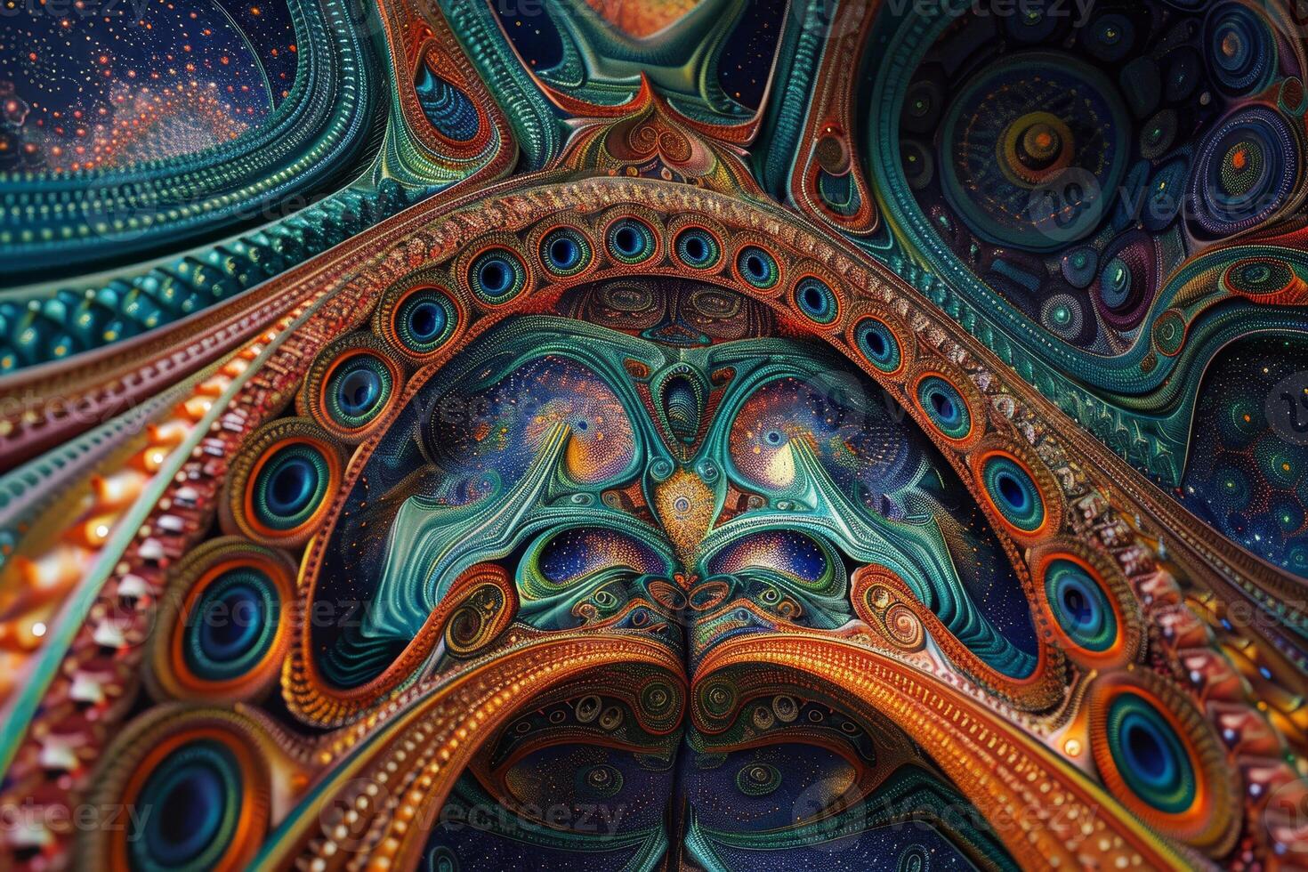 A psychedelic art piece with a colorful design photo