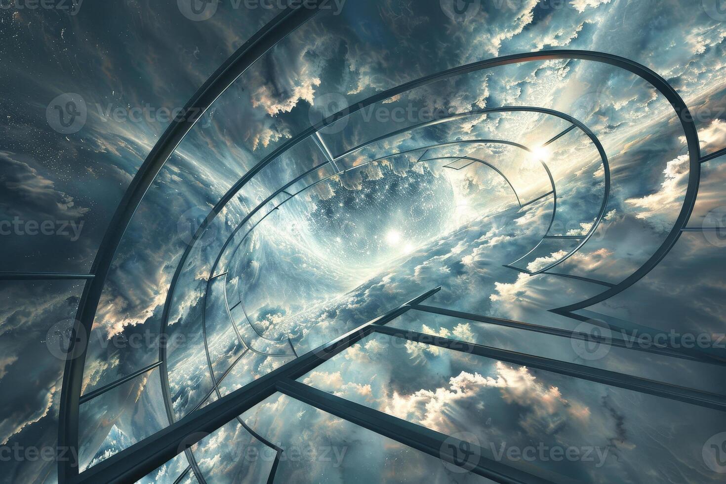 A spiral staircase in the sky with clouds photo