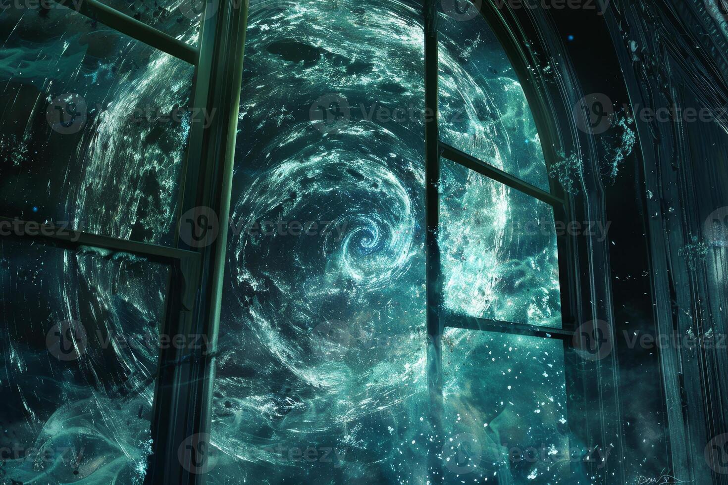 A window with a spiral in the background photo