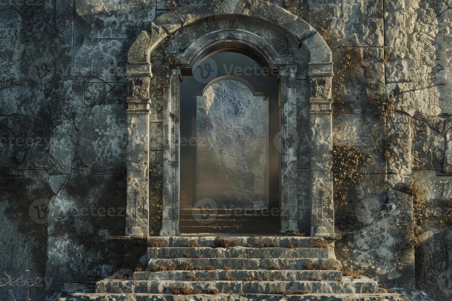 An old stone door with a stone archway photo