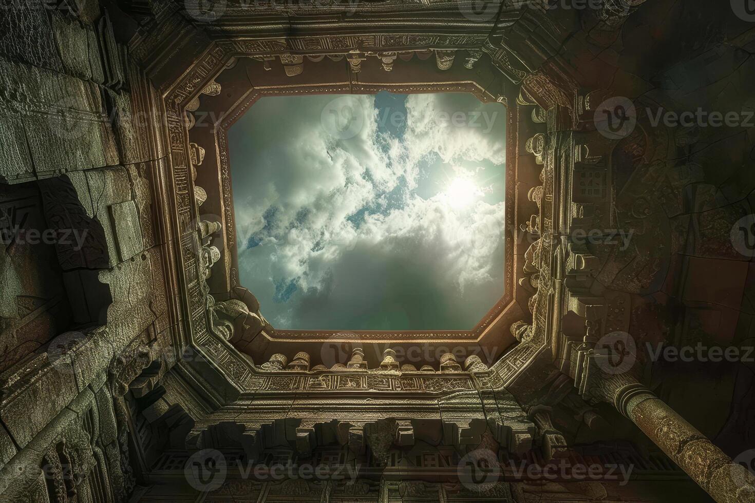 The sky through the window of a building photo