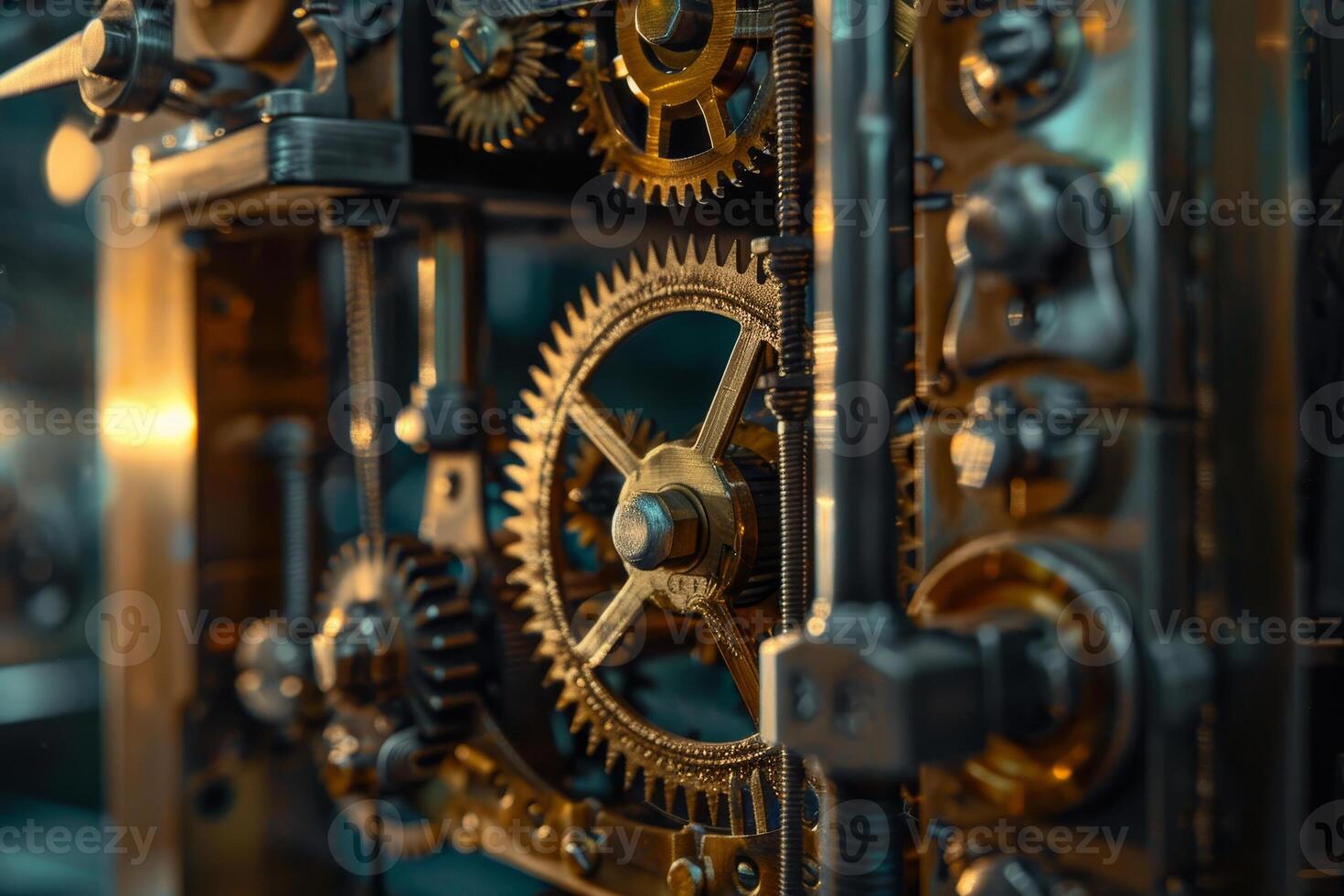Close up of a clockwork mechanism with gears photo