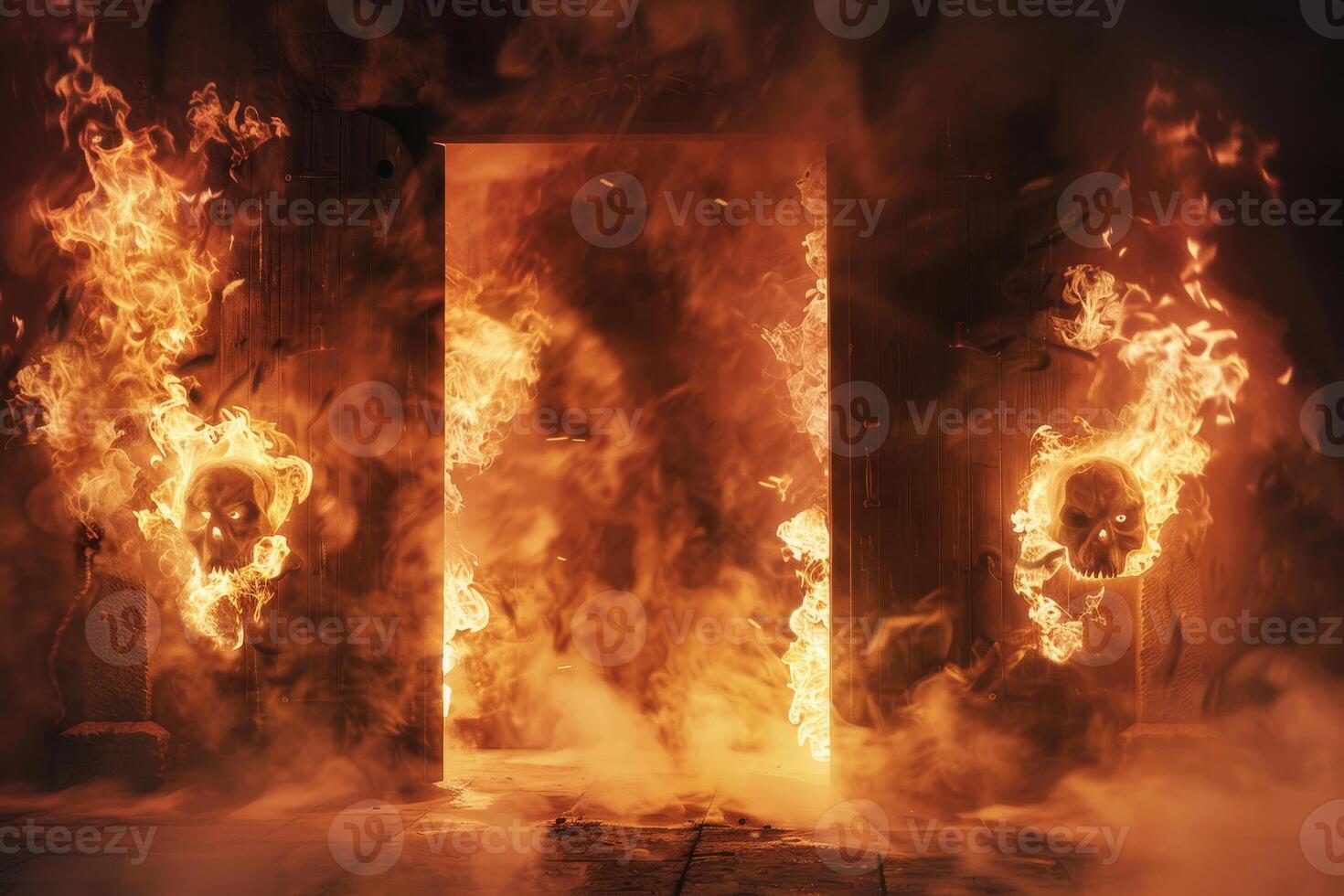 A door with flames coming out of it photo