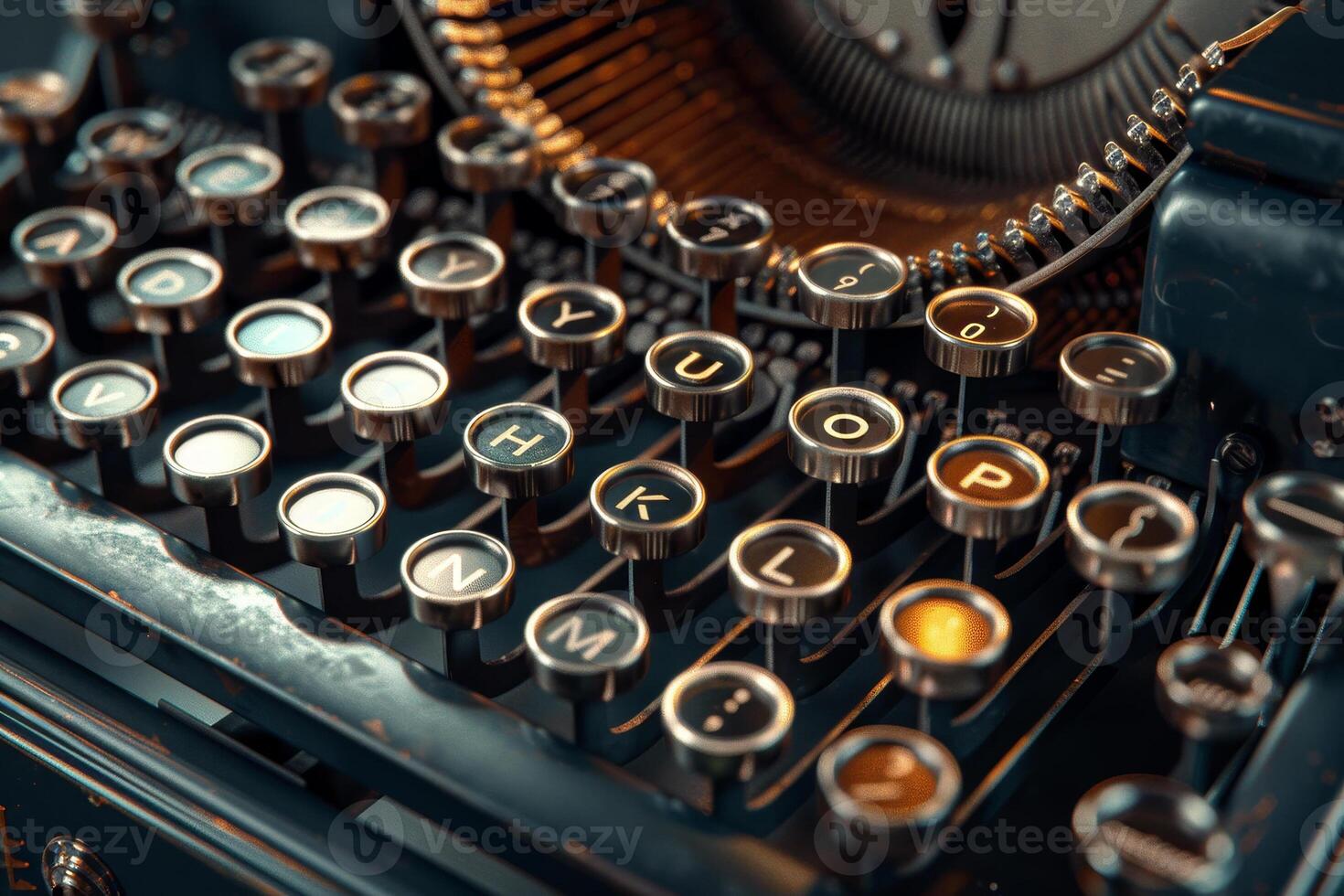 An old typewriter with many keys and a few letters photo