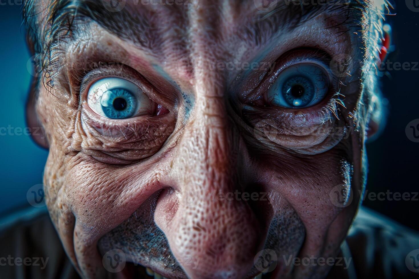 A close up of a man with big eyes photo