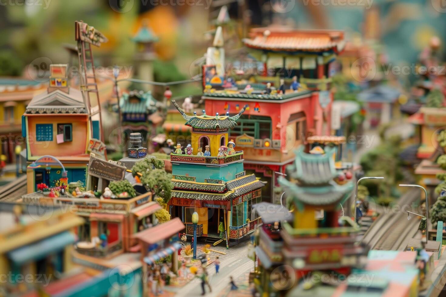 A miniature city with many buildings and people photo