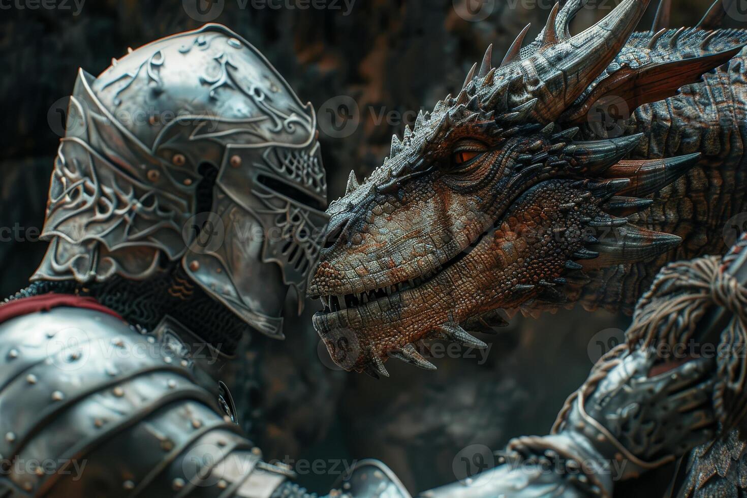 A knight is kissing a dragon's face photo
