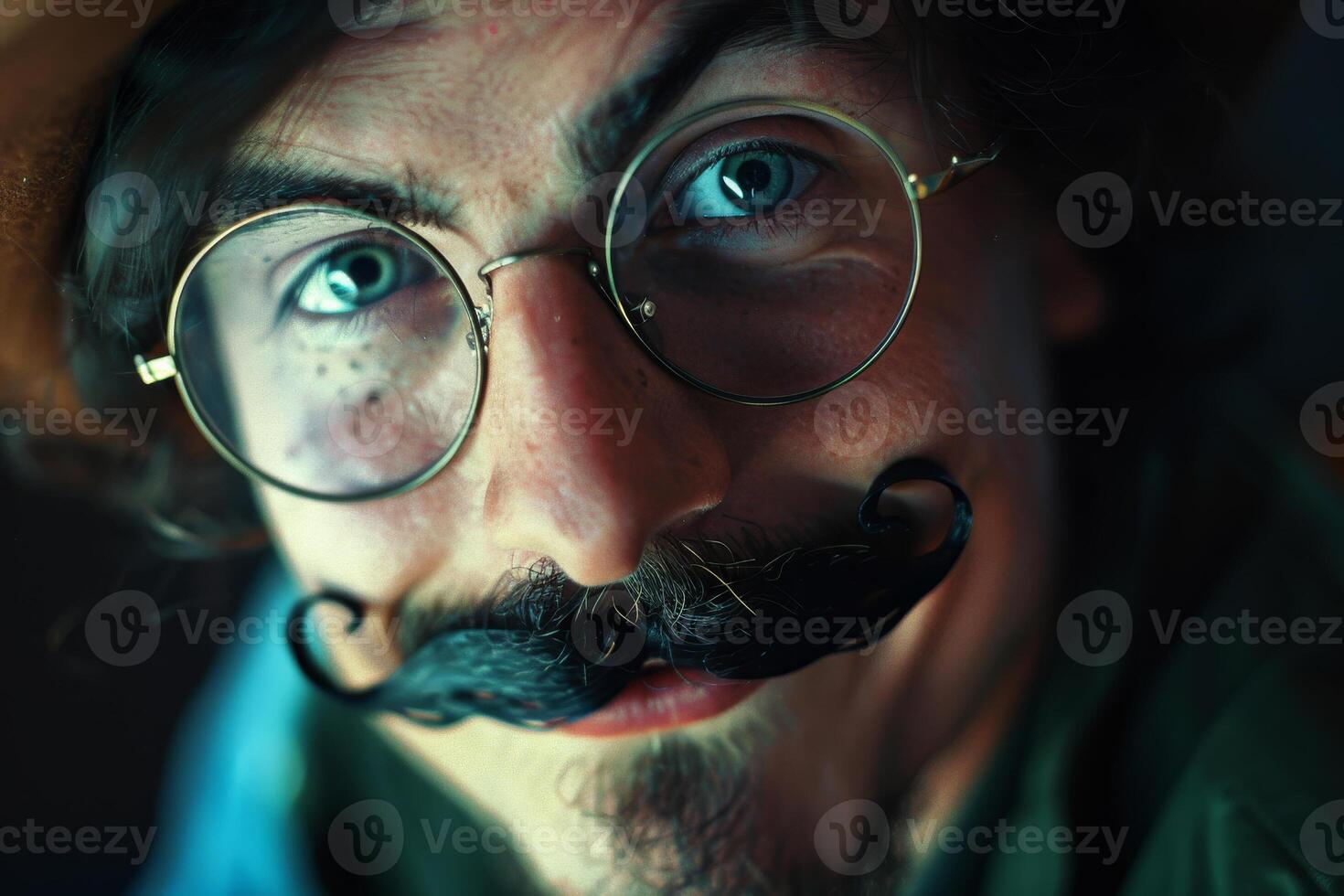 A man with a mustache and glasses photo