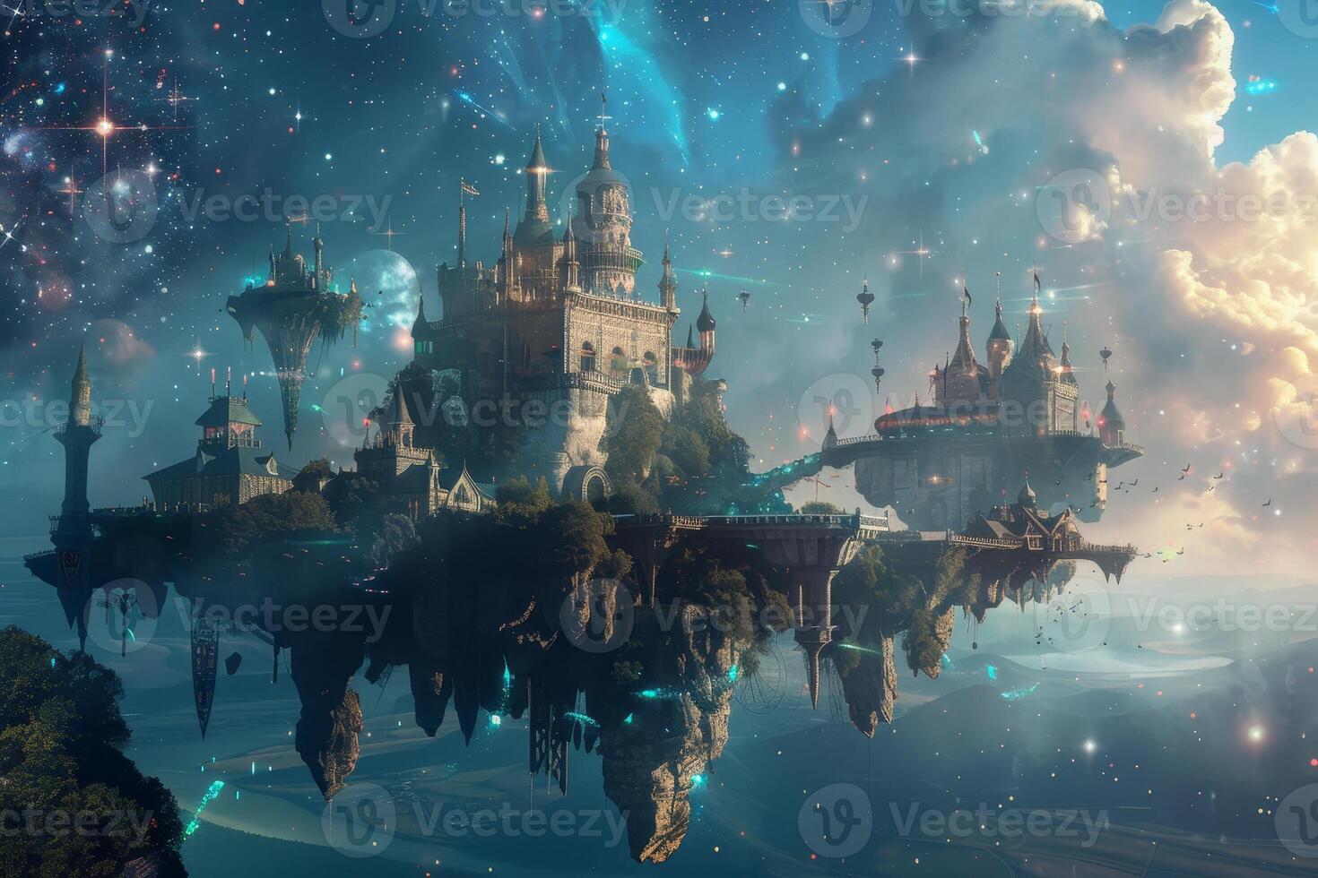An image of a castle floating in the sky photo