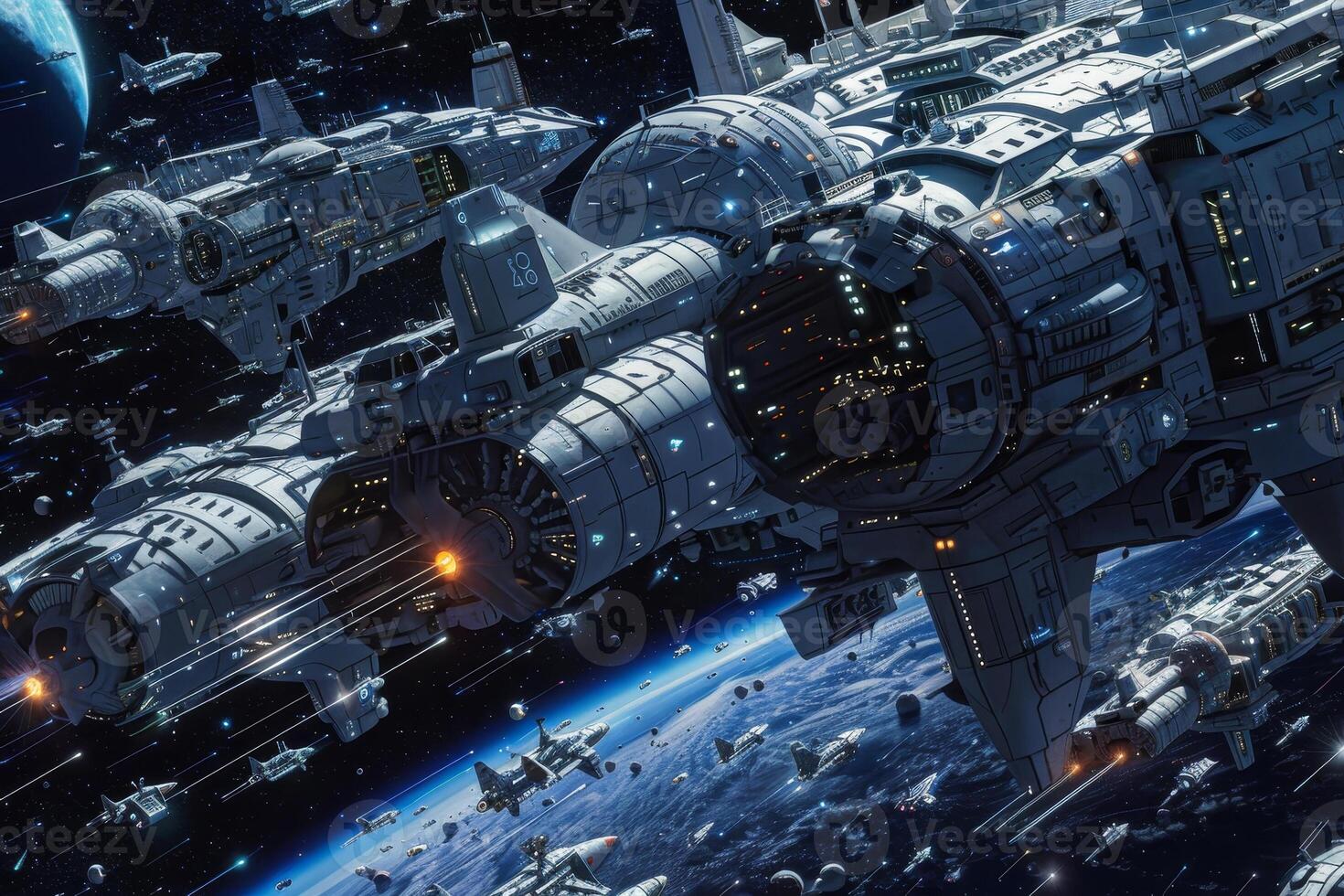 A sci - fi space ship in the middle of space photo