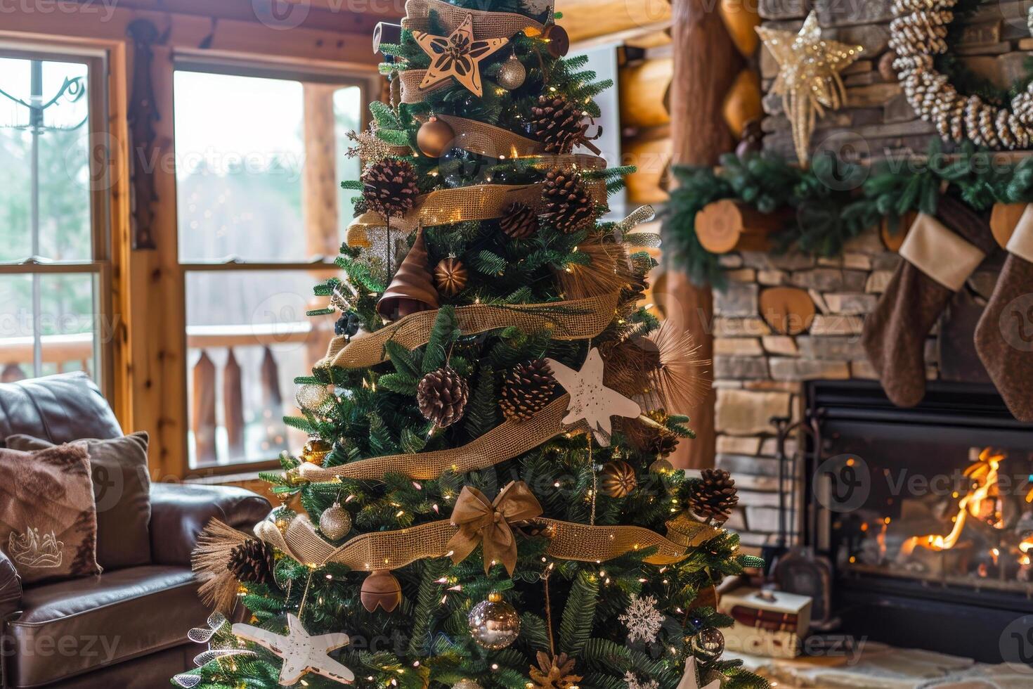 A decorated christmas tree in a living room photo