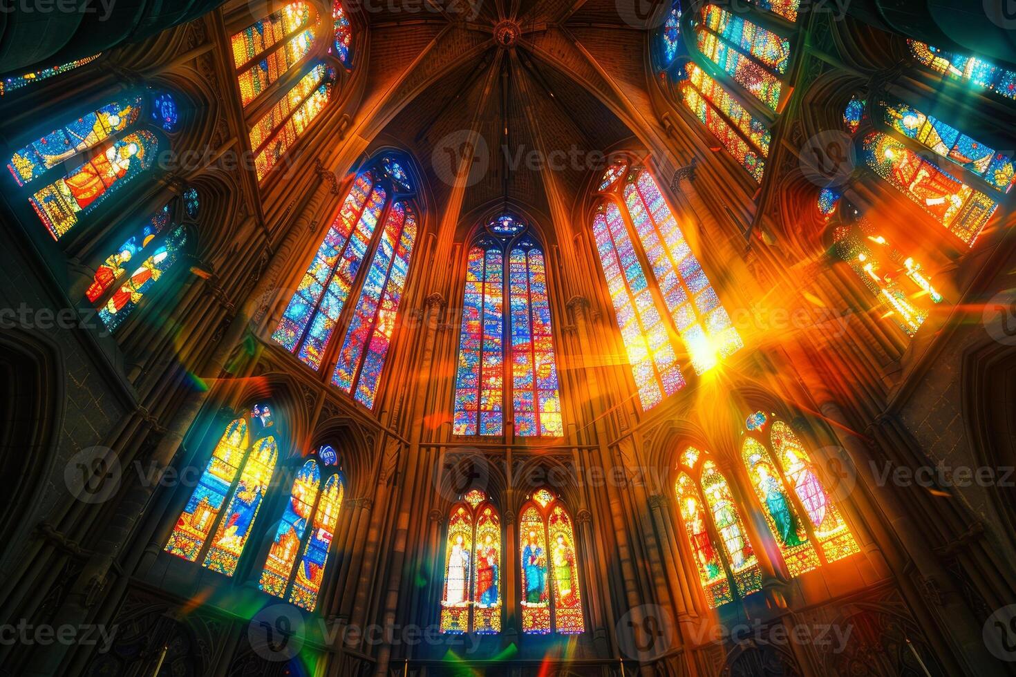 A large cathedral with many stained glass windows photo