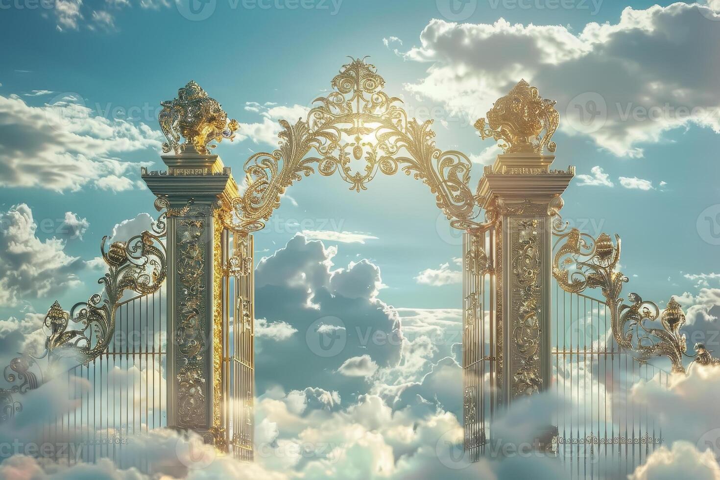 Golden gate in the sky with clouds photo