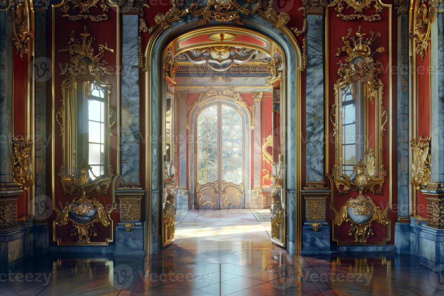 A room with ornate walls and gold trim photo