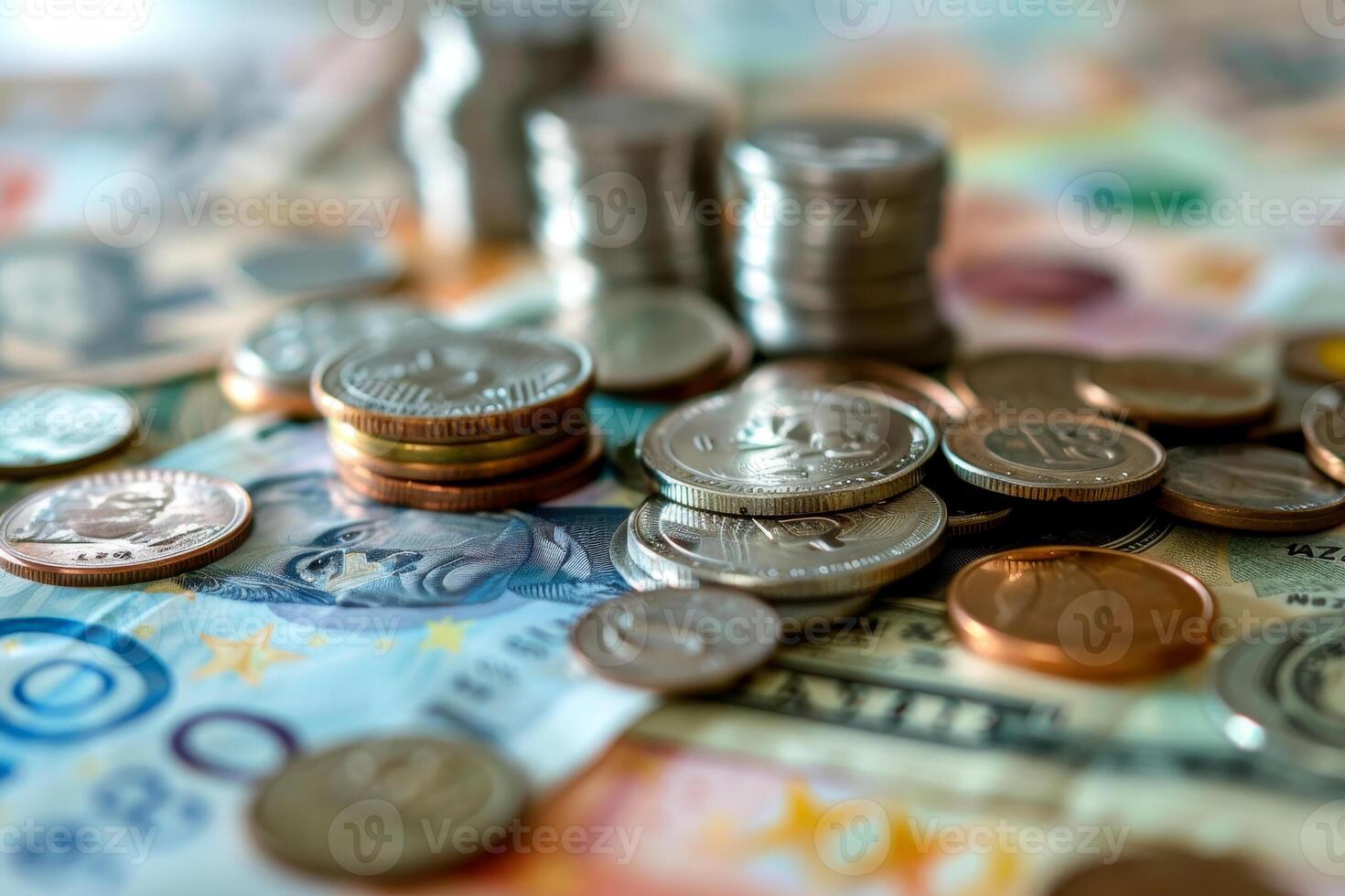 A pile of coins and money on a table photo