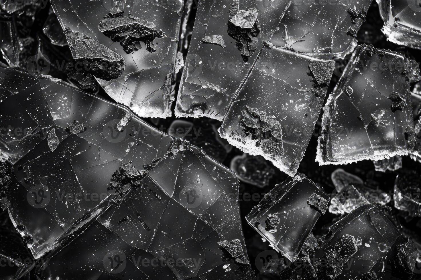 Black and white photo of broken glass