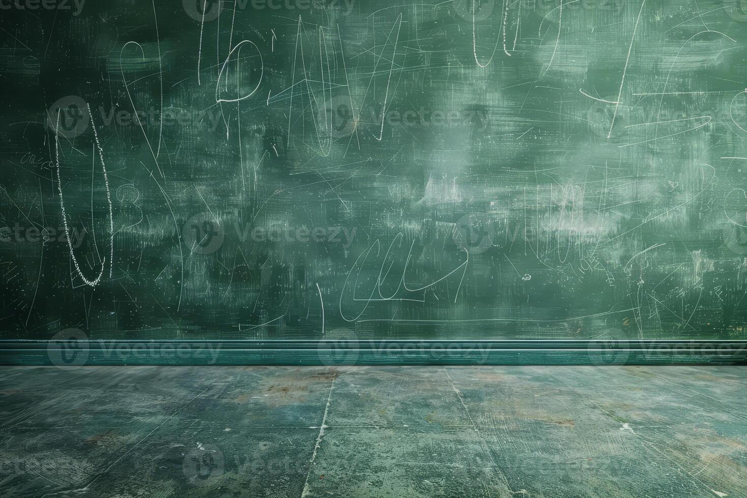 An empty room with a chalkboard and a floor photo
