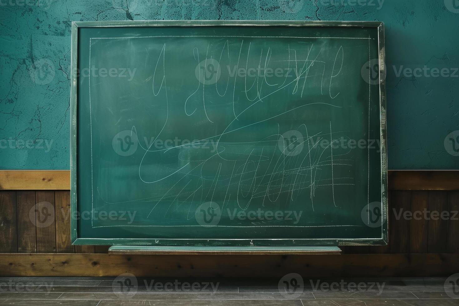A blackboard with writing on it in an old room photo