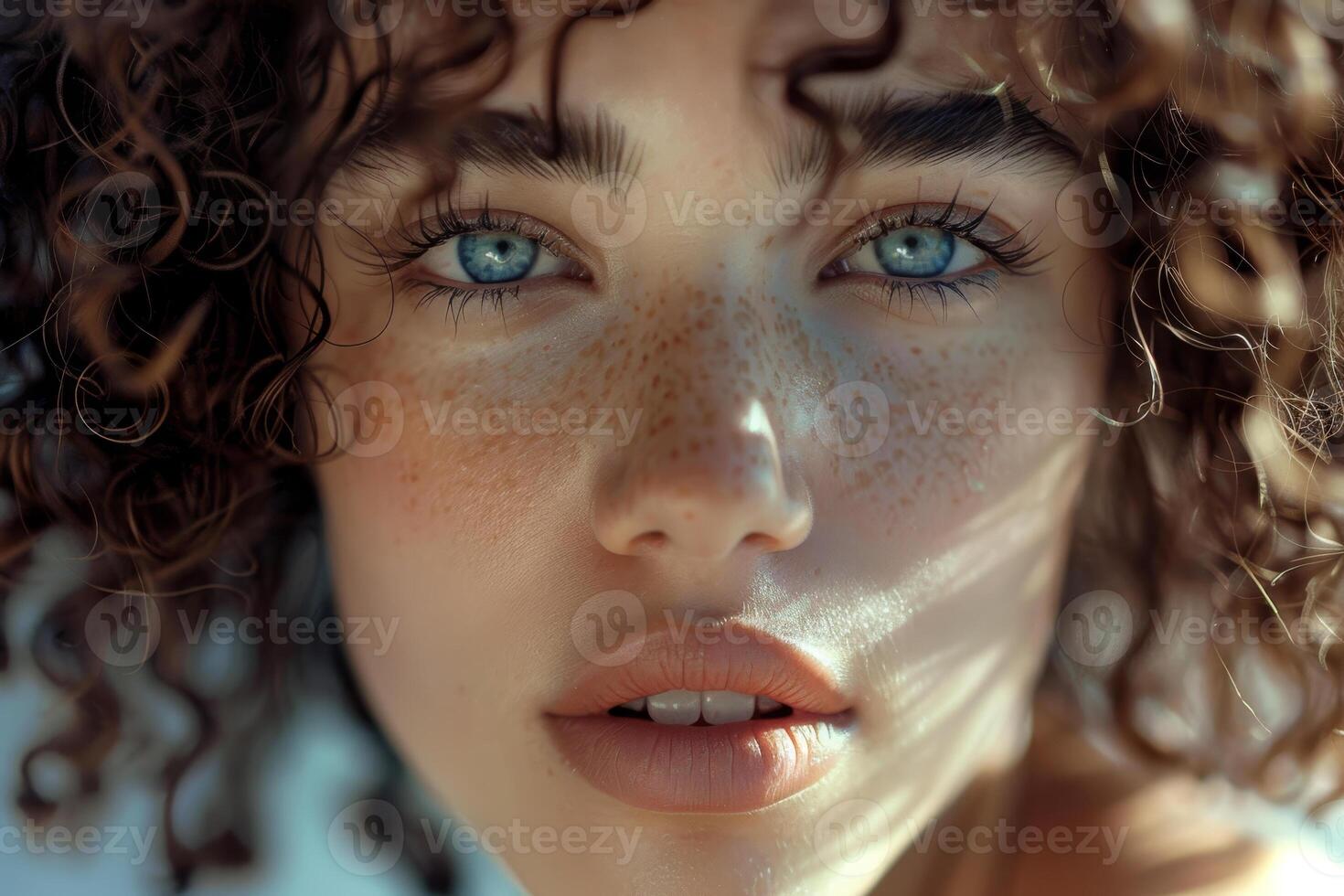 A close up of a woman with freckles photo