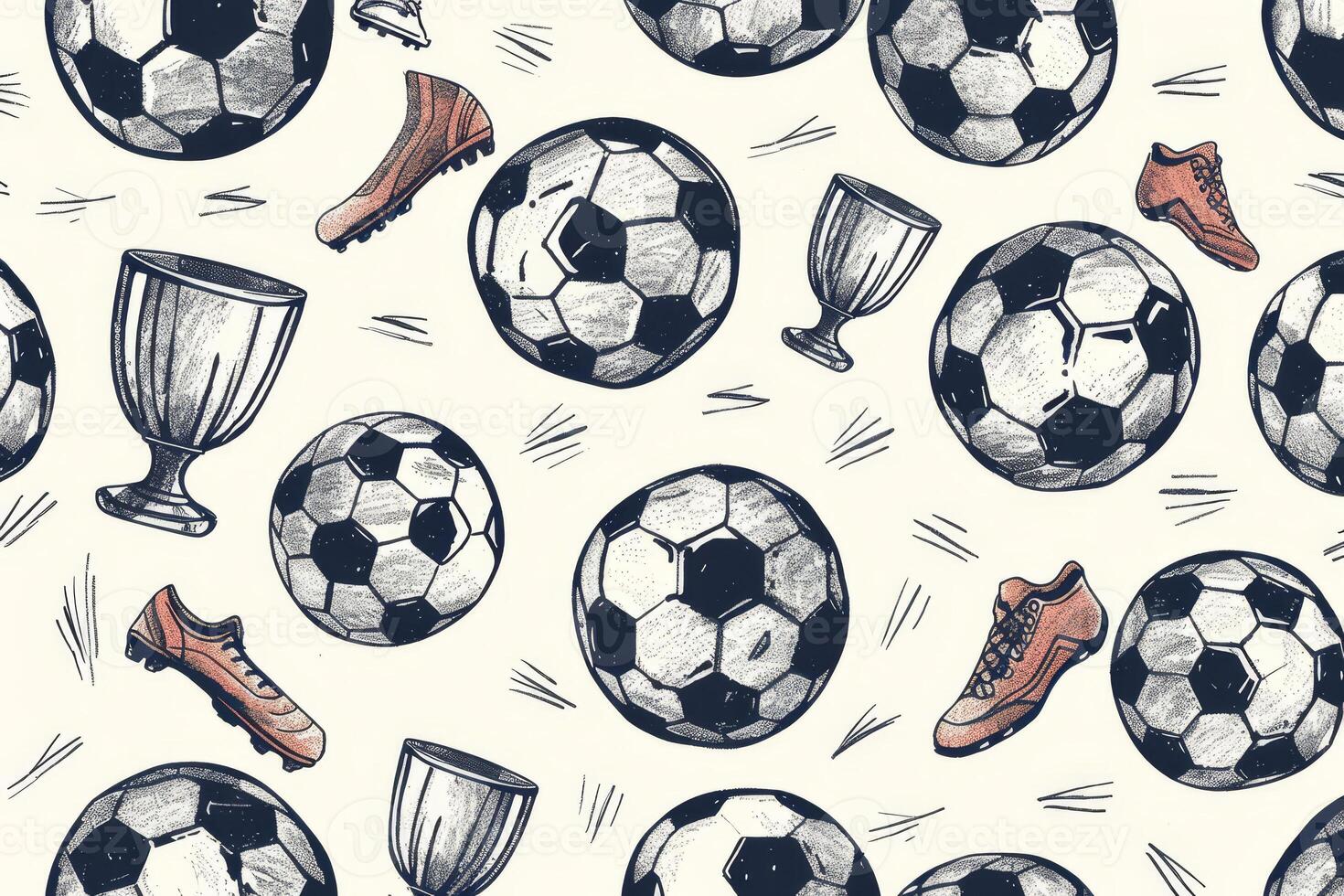 A seamless pattern with soccer balls and other items photo